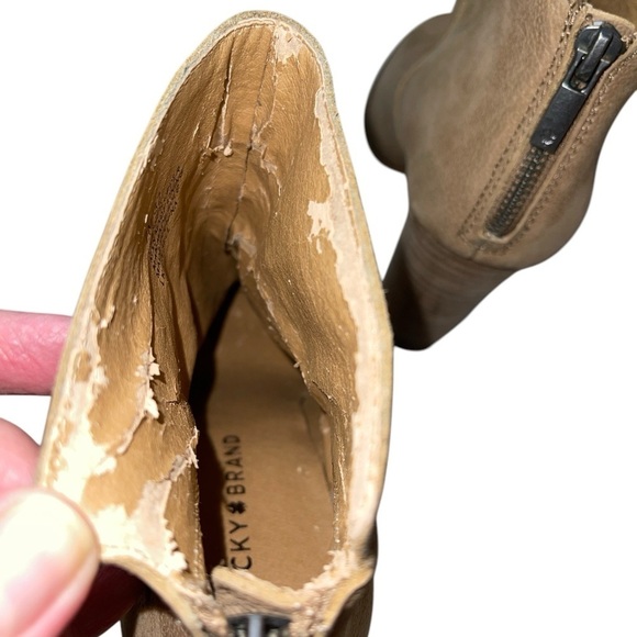 Lucky Brand Women's Boots Size 7M Tan Leather Upper Back Zip Block Heel - Picture 5 of 10